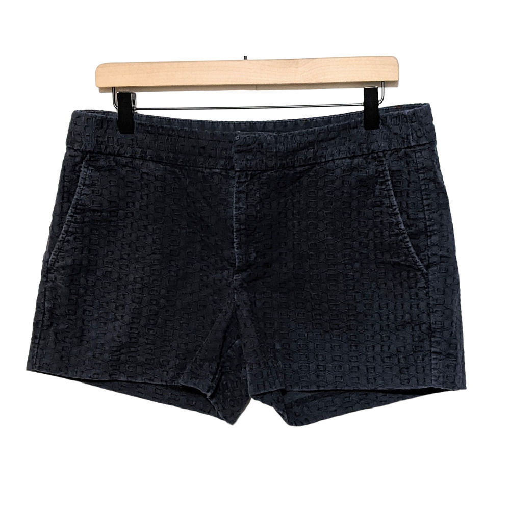 Banana Republic Womens Hampton Shorts Size 12 Navy Blue Textured Pockets Zip Fly